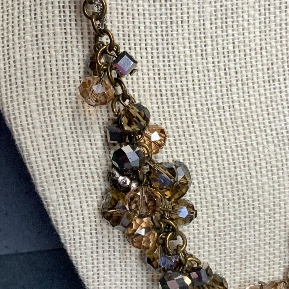 Loft Smoky Iridescent Necklace 18 In Beaded Brass Silver Chain Faceted Chunky - Picture 3 of 9